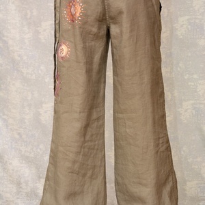 Pantaloni de in cu pictură abstractă, unicat - îmbrăcăminte și modă - haine damă - pantaloni damă - Artynos.ro