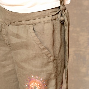 Pantaloni de in cu pictură abstractă, unicat - îmbrăcăminte și modă - haine damă - pantaloni damă - Artynos.ro