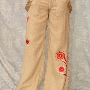 Pantaloni de in cu pictura abstracta, unicat - Artynos.ro