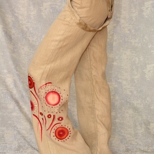 Pantaloni de in cu pictură abstractă, unicat - îmbrăcăminte și modă - haine damă - pantaloni damă - Artynos.ro