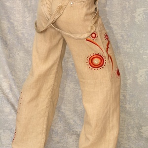 Pantaloni de in cu pictură abstractă, unicat - îmbrăcăminte și modă - haine damă - pantaloni damă - Artynos.ro