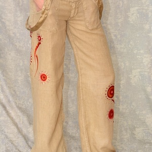 Pantaloni de in cu pictură abstractă, unicat - îmbrăcăminte și modă - haine damă - pantaloni damă - Artynos.ro