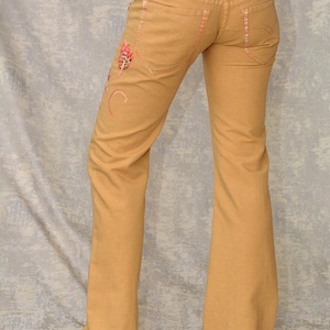 Pantaloni cu pictură florală, unicat - îmbrăcăminte și modă - haine damă - pantaloni damă - Artynos.ro