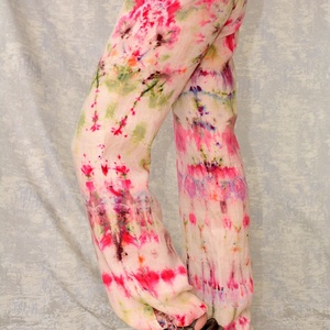 Pantaloni de in Tie and Dye, unicat - îmbrăcăminte și modă - haine damă - pantaloni damă - Artynos.ro