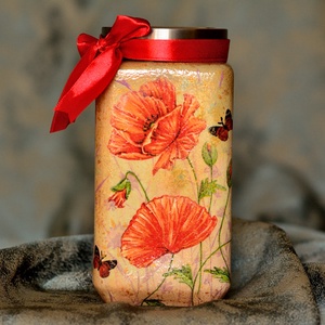 Borcan de depozitare: Maci, Casa & Stil de viata, Accesorii pentru echipamente de bucatarie, Instrumente de depozitare pentru bucatarie, Recipient pentru unt si borcane miere, Decoupage, transfer si tehnici servetel, ARTYNOS