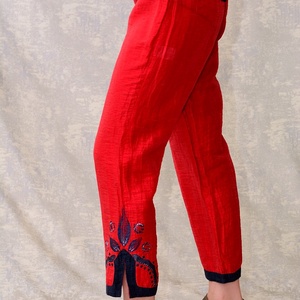 Pantaloni cu pictură abstractă, unicat - îmbrăcăminte și modă - haine damă - pantaloni damă - Artynos.ro