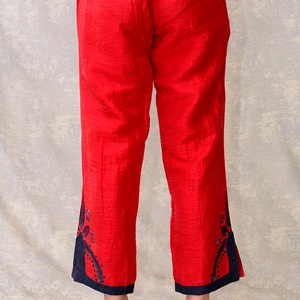 Pantaloni cu pictură abstractă, unicat - îmbrăcăminte și modă - haine damă - pantaloni damă - Artynos.ro