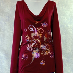 Bluza cu pictura florala, unicat, Imbracaminte si moda, Haine dama, Bluze dama, Pictura, ARTYNOS