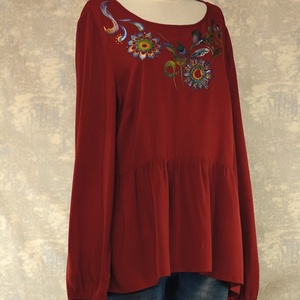 Bluză cu pictură florală, unicat - îmbrăcăminte și modă - haine damă - bluze damă - Artynos.ro