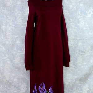 Rochie cu pictură florlală, unicat - îmbrăcăminte și modă - haine damă - rochie, dintr-o bucată - Artynos.ro