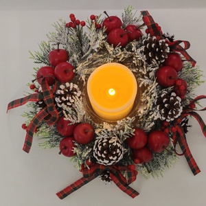 Decor central de Crăciun cu lumânare LED  elegant și festiv - crăciun - decorațiuni de crăciun de casă - decor pentru masă de crăciun - Artynos.ro