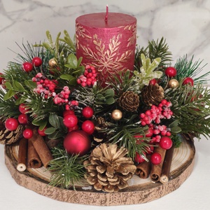 Aranjament de Craciun cu lumanare decorativa  elegant, festiv si natural - Artynos.ro