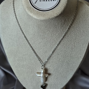 Colier cu lant din otel inoxidabil si perla de cultura, Bijuterii, Coliere, Coliere cu pandative, Altele, ARTYNOS