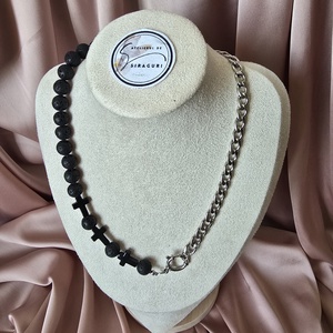 Colier din margele de lava naturala, lant din otel inoxidabil., Bijuterii, Coliere, Coliere din margele, Confectionarea bijuteriilor, ARTYNOS