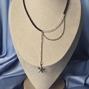 Colier din margele negre si transparente cu lant din otel inoxidabil, Bijuterii, Coliere, Coliere din margele, Confectionarea bijuteriilor, ARTYNOS