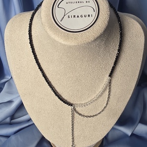 Colier din mărgele negre și transparente cu lanț din oțel inoxidabil - bijuterii - coliere - coliere din mărgele - Artynos.ro