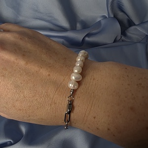 Brățară din oțel inoxidabil cu perle de cultură - bijuterii - brățări - brățări din perle - Artynos.ro