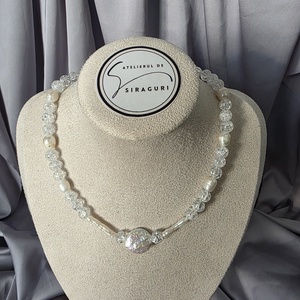 Colier din cuarț spart și perle de cultură - bijuterii - coliere - coliere cu pandative - Artynos.ro