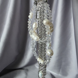 Breloc din oțel inoxidabil  si margele transparente și perle de cultura - genți și portofele - accesorii genți - breloc - Artynos.ro