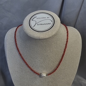 Martisor , Bijuterii, Martisor, Confectionarea bijuteriilor, Colier martisor / Valentine’s Day, realizat din margele mici rosii, perla de cultura si accesorii d..., ARTYNOS