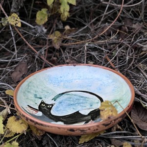 Farfurie de desert din ceramică făcută manual - Pisica și marea 16 cm - casă & stil de viață - accesorii pentru echipamente de bucătărie - accesorii de servire - veselă, farfurii - Artynos.ro