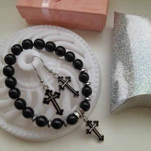 Set de bijuterii cu cruce - brățară, cercei -  - Artynos.ro