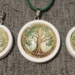 Set colier și cercei din lentile de sticlă cu motiv de copac al vieții -  - Artynos.ro