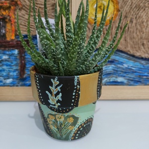 Aloe Vera Humilis in ghiveci pictat manual- 10,5cm - casă & stil de viață - accesorii pentru decorat casa - suport de flori - ghiveci și jardiniere - Artynos.ro