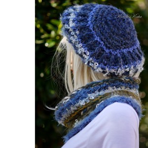 BLUE MAGIC - set exclusiv tricotat manual de pălărie de iarnă foarte groasă și șampon - îmbrăcăminte și modă - eșarfe, pălării, fularuri - set eșarfe pălărie - Artynos.ro