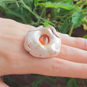Inel Roz Peach Maximalist Carneol Design Organic Chunky Elegant de Ocazie - bijuterii - inele - inele statement - Artynos.ro