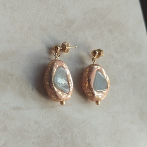 Cercei Finuti Piatra Acvamarin Roz Rose Gold Aur filat 14K - mici - Design Original - bijuterii - cercei - cercei din aur - Artynos.ro