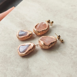 Cercei Cuart Roz si Agat Mov - Gold Aur filat 14K - lungi - Design Original, Bijuterii, Cercei, Cercei din pietre semipretioase, Confectionarea bijuteriilor, Cercei design unicat ( nu realizez produse in serie si nici pe comanda, nu repet niciodata un desig..., ARTYNOS