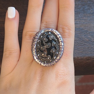 Inel Statement Dark Fantasy cu Onix - Decoratiune Metalica Vintage Reciclata - Bijuterie Witchy Handmade Dark Halloween - bijuterii - inele - inele cu pietre semiprețioase - Artynos.ro
