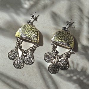 Cercei Statement Lime - Decoratiuni Nomad Metalice Vintage Reciclate - Witchy Fantezie Baroc Clasic - bijuterii - cercei - cercei lungi - Artynos.ro