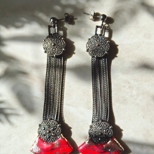 Cercei Statement Lungi - Design Original - Decoratiuni Metalice Vintage Reciclate - Asiatic Fantezie Antic Antique - bijuterii - cercei - cercei lungi - Artynos.ro