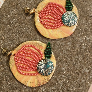 Cercei Statement Rotunzi Mari Flori Margele Vintage Reciclate - Flamenco Fantezie Etnic Antique Mediteranean - bijuterii - cercei - cercei din mărgele - Artynos.ro