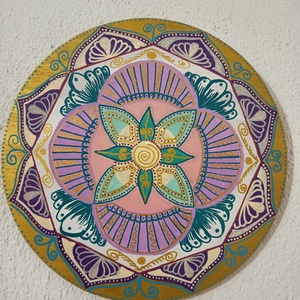 Mandala pictata manual cu motive geometrice si florale - casă & stil de viață - accesorii pentru decorat casa - decorațiuni cu tematică spirituală - mandala - Artynos.ro
