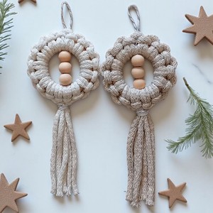 Macrame pandantiv ornament pereche - bej stralucitor, ecru - Artynos.ro