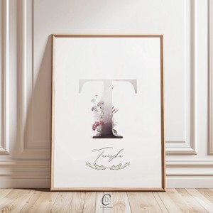 Scrisoare T, monograma, imagine onomastica, decor, acuarela arta de perete, personalizata, , , ARTYNOS