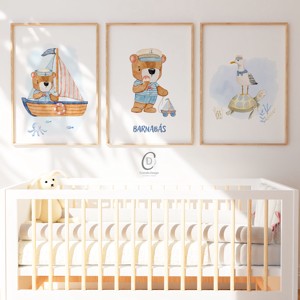 Marinar ursuleț de pluș imagine de perete, barca de navigatie poster, botez cadou imagine set 3 buc -  - Artynos.ro