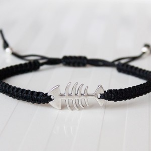 Bratara macramé impletita - Schelet din os de peste negru, Bijuterii, Bratari, Bratara impletita, bratara din fire, , ARTYNOS