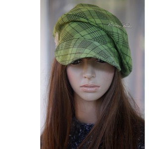 DERBY-SAPI - șapcă boemă trendy din lână / carouri verzi - îmbrăcăminte și modă - eșarfe, pălării, fularuri - pălărie - Artynos.ro