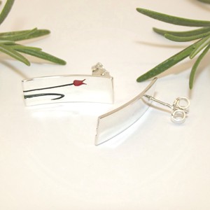 Red Tulip Rectangle Stud Earrings Pereche de cercei de argint pentru femei (ETK.01) -  - Artynos.ro