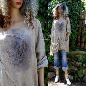 KERTÉSZ-TUNIKA - tunică len artsy, design cu aspect stratificat-ruha - îmbrăcăminte și modă - haine damă - tunică - Artynos.ro