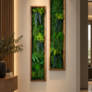 Tablou din licheni stabilizati si muschi plat si plante naturale 100x20 cm - Artynos.ro