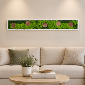 Tablou din licheni stabilizati si muschi plat, rama alba 100x15 cm, Casa & Stil de viata, Decoratiuni de casa, Decoratiuni de pereti, Tablou cu licheni, , Tablou decorativ vertical realizat manual din lemn natur si licheni stabilizati, cu un design simpl..., ARTYNOS