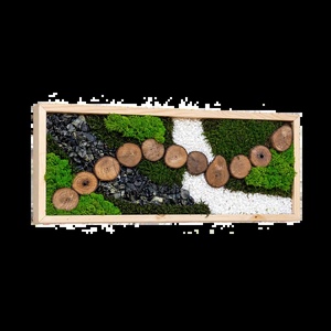 Tablou cu licheni stabilizați și 11 rondele din lemn, 70�30 cm - casă & stil de viață - decorațiuni de casă - decorațiuni de pereți - tablou cu licheni - Artynos.ro