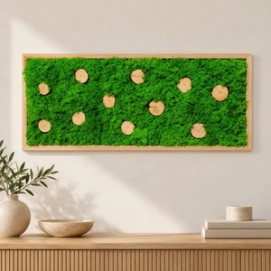 Tablou cu licheni si 11 rondele din lemn, 70�30 cm, Casa & Stil de viata, Decoratiuni de casa, Decoratiuni de pereti, Tablou cu licheni, , ARTYNOS