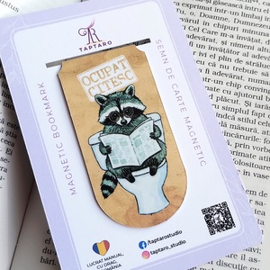 Semn de carte magnetic Ocupat. Citesc - Raton la toaleta - cărți și creații cu tematică muzicală, cadouri - semn de carte - Artynos.ro