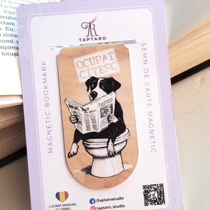 Semn de carte magnetic Ocupat. Citesc - Caine la toaleta - cărți și creații cu tematică muzicală, cadouri - semn de carte - Artynos.ro